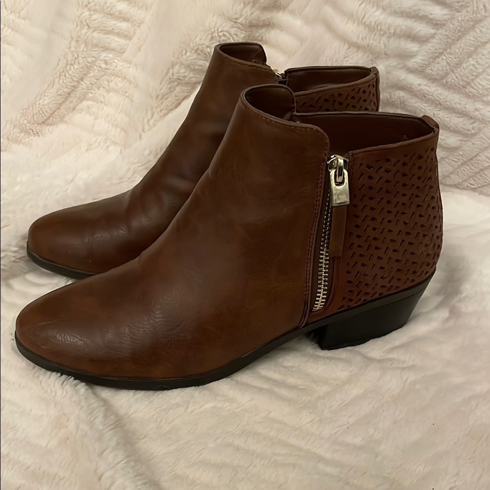 Brown Ankle Boots with Side Zipper